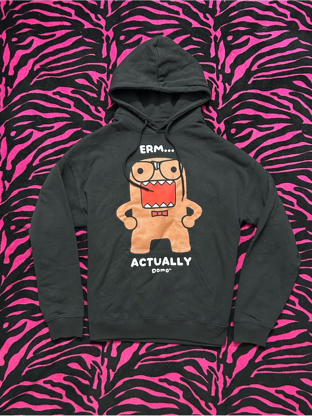 Domo Graphic Black Crewneck Hoodie - 'Erm... Actually'